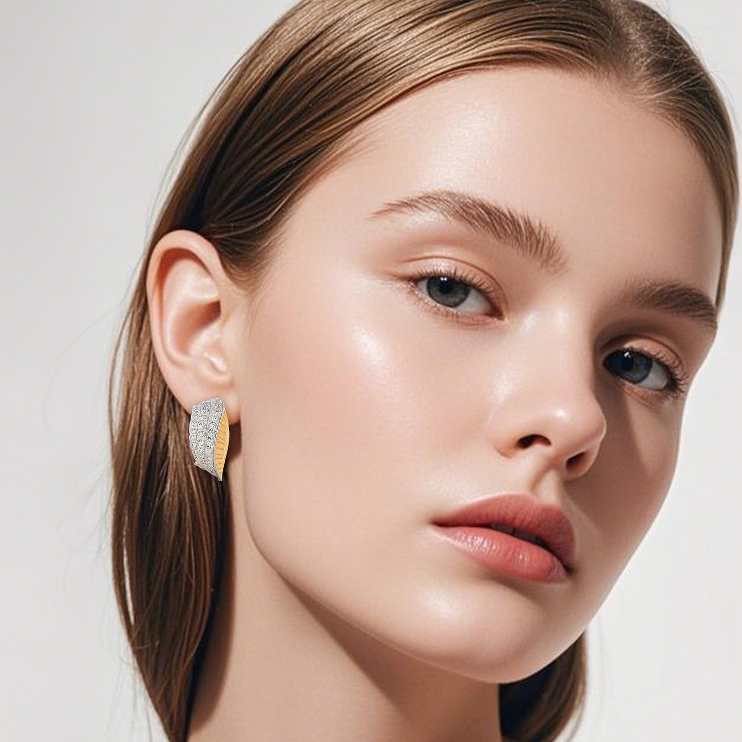 Stacked gold fan earrings