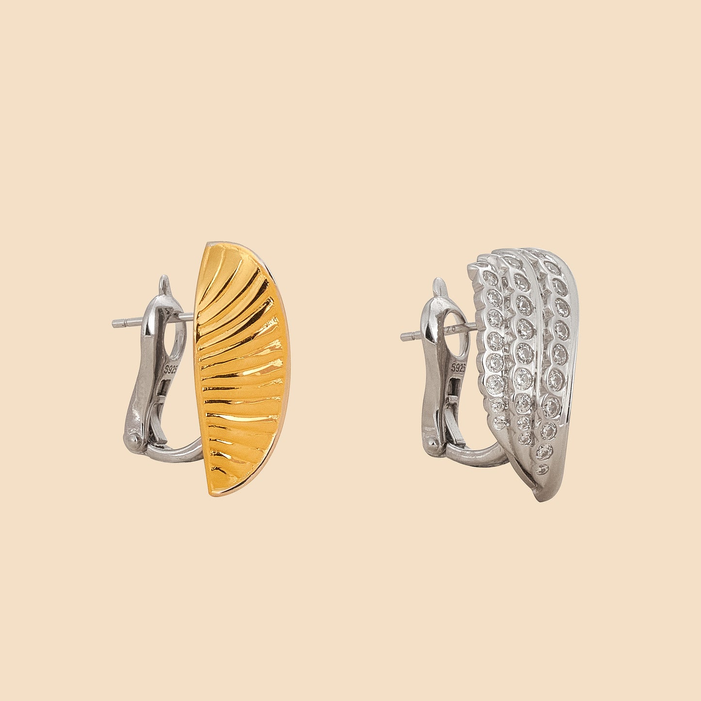 Stacked gold fan earrings