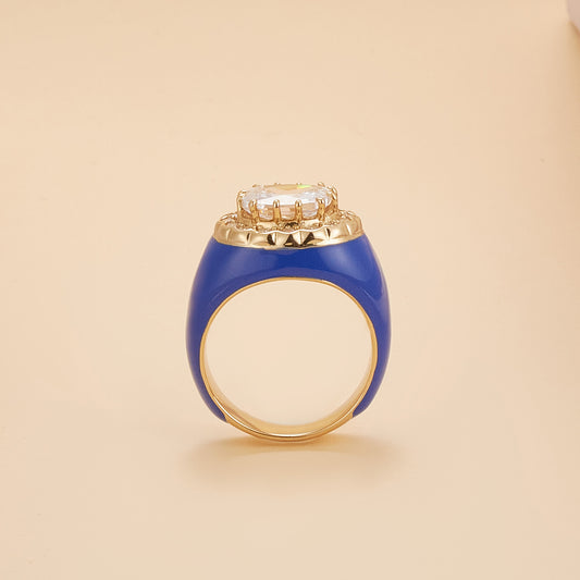 Blue Lotus  Enamel Ring